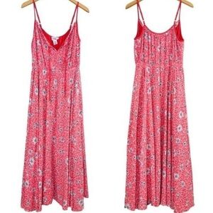 FOR THE REPUBLIC Boho cottage Pink White Floral spaghetti straps Maxi Dress M